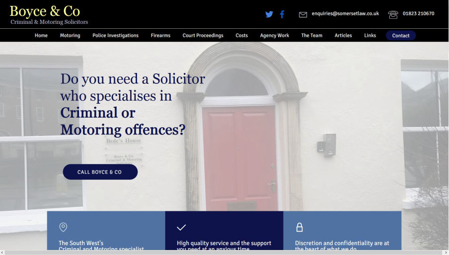Screenprint of Boyce & Co Criminal and Motoring Solicitors website