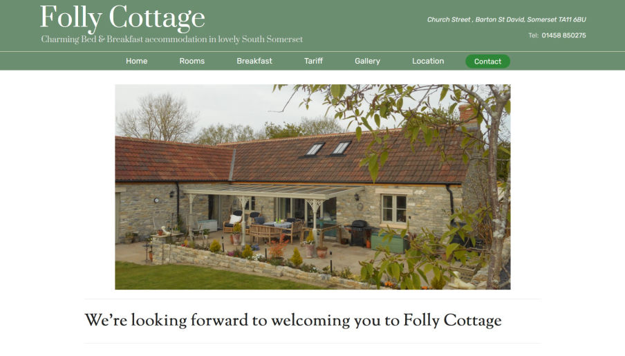 Gammonstake Website screenshot Folly Cottage B and B