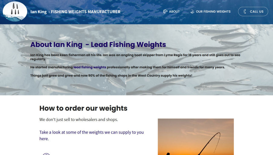 Screen shot of Ian King's Fishing Weights website by Gammonstake