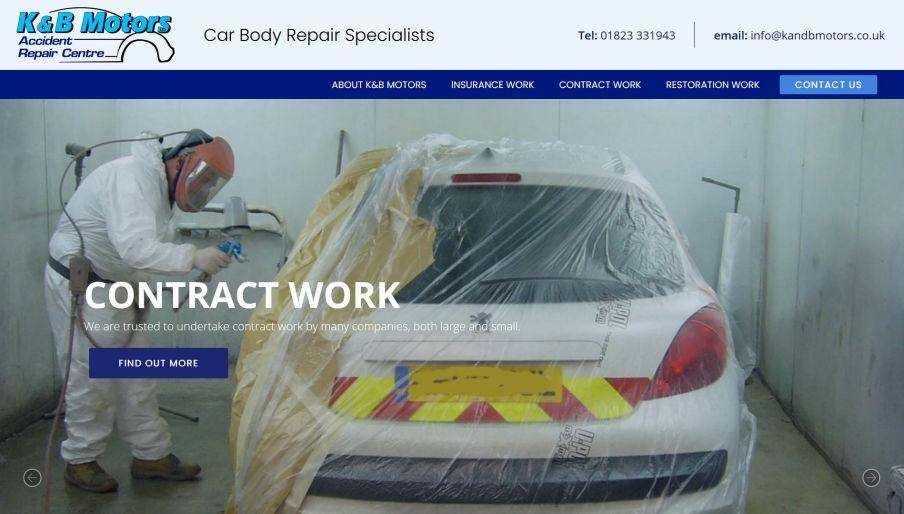 Screenshot of K and B Motors, Taunton - website by Gammonstake