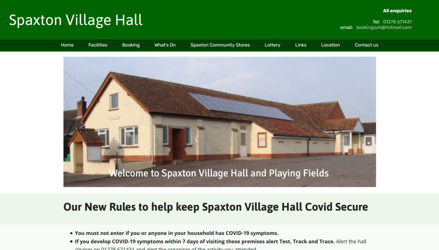 Screenshot of Spaxton Village Hall website by Gammonstake