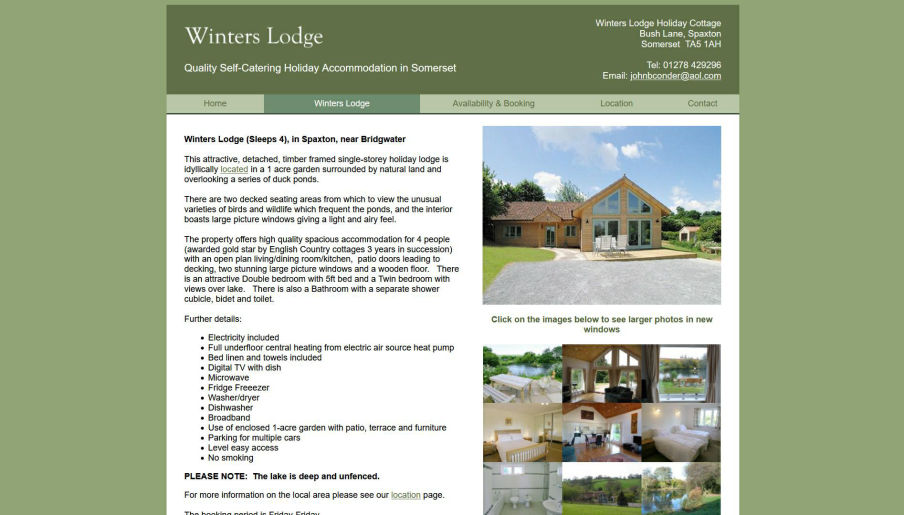 Screenprint of Winters Lodge Holiday Cottage website